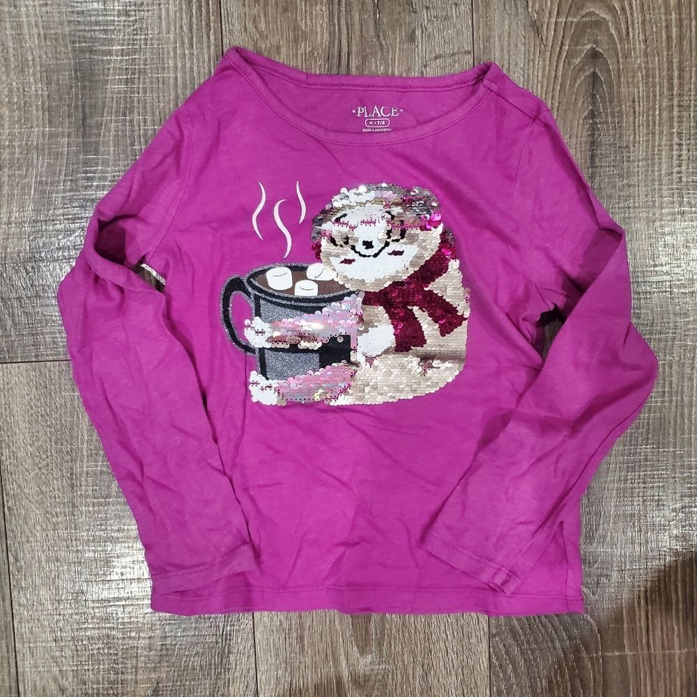 Girls Place Long Sleeve Shirt Size 7 Purple Shirt with Cozy Bear Design